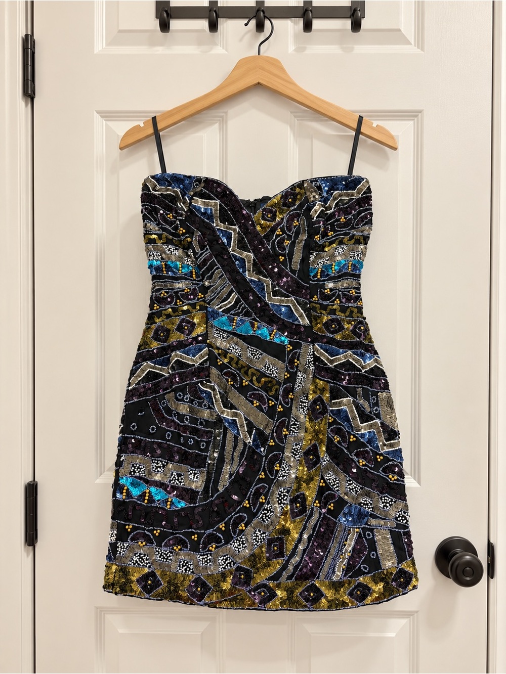 French Connection Size 8 Sequin Beaded Strapless Mini Dress Party Sweet Heart